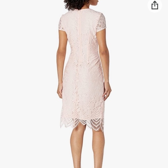 Sharagano light pink short sleeve lace midi dress - Picture 2 of 5